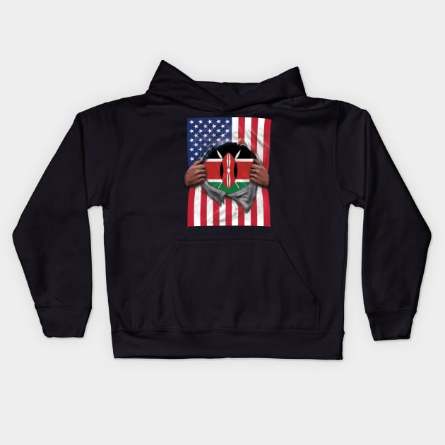 Kenya Flag American Flag Ripped - Gift for Kenyan From Kenya Kids Hoodie by Country Flags